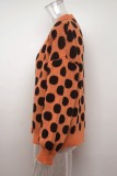 Winter Vintage Black Polka Dot Orange Knitted Cardigans
