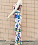 Summer Sexy Painting Pirnt Bandeau Top and High Wasit Wide Pants Set