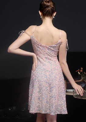 Summer Elegant Rose Sequins Sleeveless Strap A-line Cocktail Party Dresses