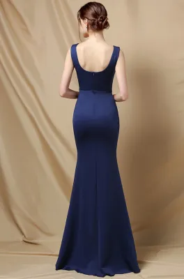 Elegant Beaded Black Side Split Sleeveless Mermaid Evening Dress