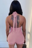 Summer pink Knit Sexy Deep-V Fitted Rompers