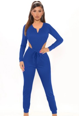 Autumn Casual blue long sleeve bodysuit and pant matching set