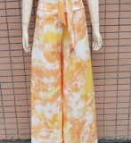 Summer Sexy Tie Dye Bandeau Top and High Wasit Wide Pants Set