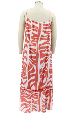 Summer Plus Size White and Orange Print Strap Maxi Dress