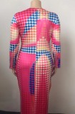 Plus Size Autumn Loose Colorful Printed Long Sleeve Maxi Dress