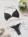 Summer Sexy Black Halter Lace-up Two Piece Swimsuit