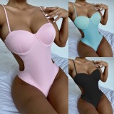 Summer Sexy Pink Hollow Out Strap One Piece Swimsuit