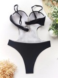 Summer Sexy Black Hollow Out Strap One Piece Swimsuit