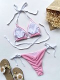 Summer Sexy Pink Halter Lace-up Two Piece Swimsuit