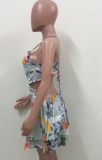 Summer Leaf Print Cut out Straps Midi dress