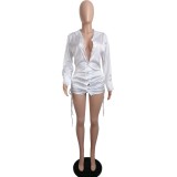 Autumn Party Sexy White Open-Button with cord Collar Shirt Dress