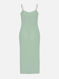 Summer Elegant Green Chain Straps Slit Midi dress