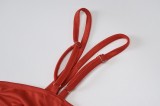Summer Red Straps Slit Long dress