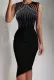 Autumn Black Cut out V-neck Long sleeve Midi dress