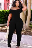 Summer Black Off Shoulder Shoulder Sleeve Stacked Jumpsuit