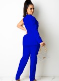 Autumn Casaul Blue One long Sleeve With Chain Straps Blazer and Pant Set