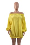 Autumn Yellow Off Shoulder Loose Mini Casual Dress with Puff Sleeve