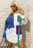 Autumn Casaul Jeans and checks Patched Long Sleeve Shirt