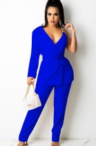 Autumn Casaul Blue One long Sleeve With Chain Straps Blazer and Pant Set