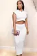 Summer Solid Color Turndown Neck Cap Sleeve Crop Top and Matching Skinny Long Skirt Set