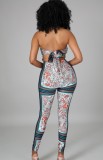 Summer Retro Floral Straples Crop Top and Fitted Pants Set