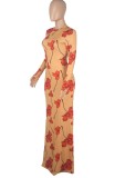Autumn Casaul Flower Print Long Sleeve Maxi Dress