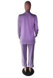 Autumn Professionable Purple Long Blazer and Matching Pants 2 Piece Office Suit