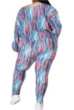 Autumn Plus Size Print Casual Shirt and Pants with Face Cover 3 Piece Set