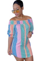 Summer Casual Stripes Off Shoulder Short Blouse Dress
