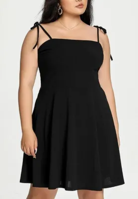 Summer Plus Size Black Casual Strap Skater Dress