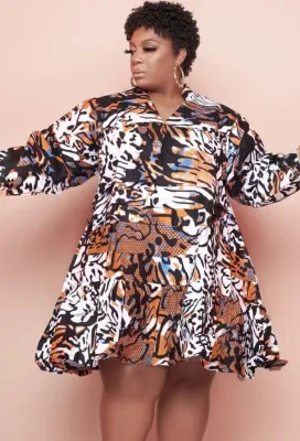 Autumn Plus Size Print Casual Skater Dress