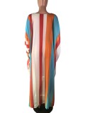 Autumn Casual Multicolor Stripes Puff Sleeve Long Shirt Dress