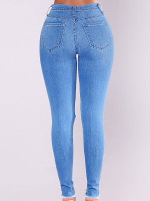 Autumn Blue Ripped Distressed Fitted Jeans