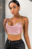 Summer Pink Sequin Halter Club Tops