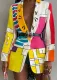 Autumn Casual Turndown Collar Color Block Long Blazer