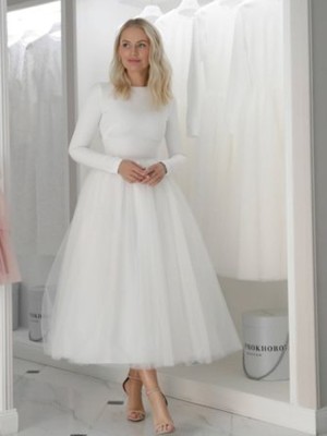 Autumn Formal Elegant White Mesh Prom Dress