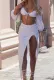Autumn White Sexy Crop Top and Irregular Long Skirt Set