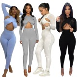 Autumn Grey Cut Out Long Sleeve Sexy Basic Jumpsuit