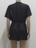 Summer Black Drawstrings Blouse Cover-Up