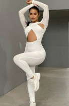 Autumn White Cut Out Long Sleeve Sexy Basic Jumpsuit