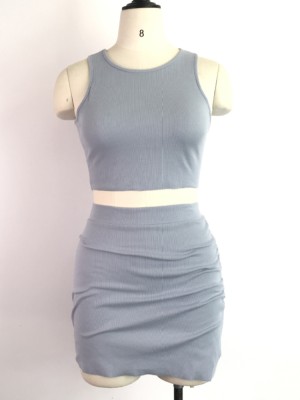 Summer Knit Vest Crop Top and Mini Skirt 2 Piece Set