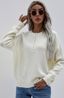 Autumn Solid Plain Button Up Knit Basic Top