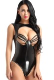 Sexy Black Leather Cut Out Bodysuit Lingerie