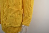 Autumn Yellow Long Sweater Coat with Pockets