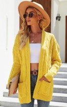 Autumn Yellow Long Sweater Coat with Pockets