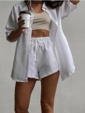 Autumn Casual White Blouse and Shorts 2 Piece Lounge Set