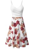Summer Elegant White Floral Strap Long Skater Dress