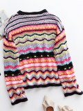 Autumn Hollow Out Multicolor Pullover Sweater