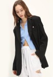 Autumn Turndown Collar Black Loose Blazer with Pockets