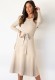 Autumn Beige Knit Elegant Long Skater Dress with Belt